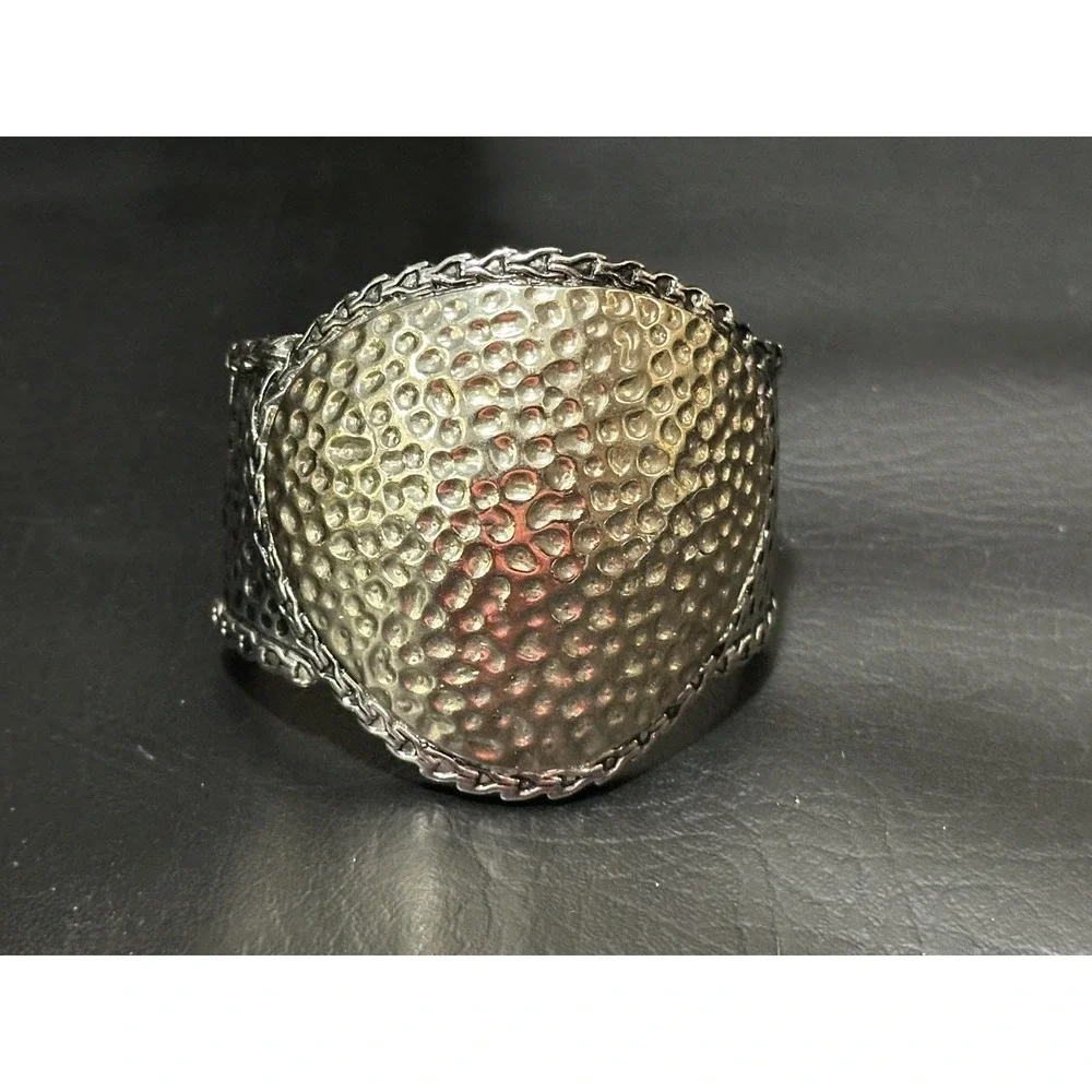 Hammered Mixed Metal Domed‎ Cuff Bracelet  Scalloped Edge Statement Clamper